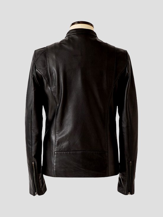 Biker-Cafe-Racer-Attire-Lamb-Leather-Jacket-Black-Back-View