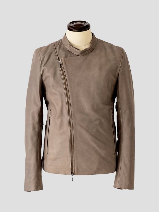 Biker-Cafe-Racer-Attire-Lamb-Leather-Jacket-Gray-Front-View