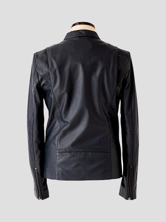 Biker-Cafe-Racer-Attire-Lamb-Leather-Jacket-Navy-Back-View