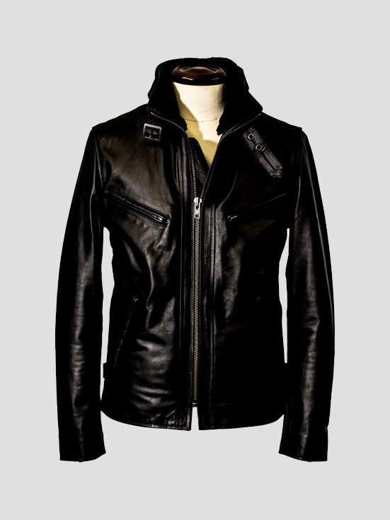 Cowhide-Chic-High-Neck-Leather-Jacket-Black-Front