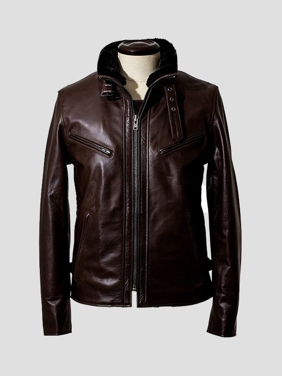 Cowhide-Chic-High-Neck-Leather-Jacket-DarkBrown-Front