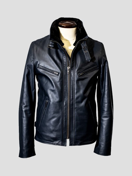 Cowhide-Chic-High-Neck-Leather-Jacket-Navy-Front