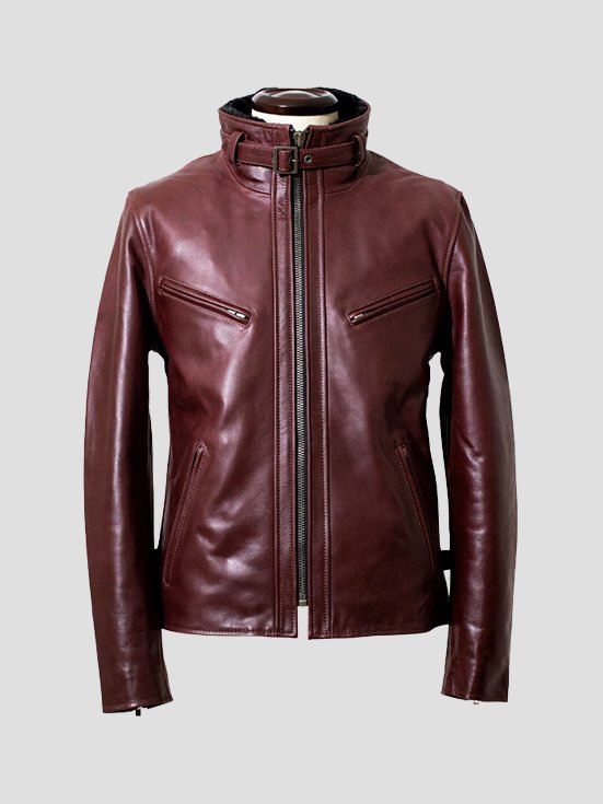 Cowhide-Chic-High-Neck-Leather-Jacket-WineRed-Front